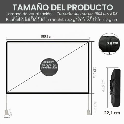 Pantalla de película de proyección portátil de 80" 16:9 interior exterior con bolso 2
