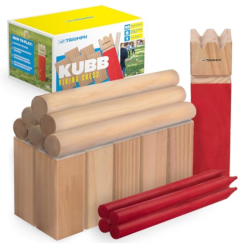 Triumph Premium Kubb Set - Includes 10 Kubb Blocks, 6 Tossing Dowels, 1 King Kubb 4 Corner Pegs