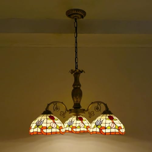 Lámpara de techo Tiffany artesanal de cristal con 3 luces E26 regulable 2