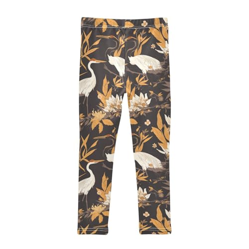KLL Floral Motives and Cranes Cartoon Toddler Baby Girl Basic Leggings Stretch High Waisted Lounge Pants Running2