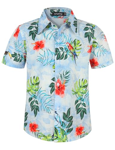 Spring&Gege Boy's Short Sleeve Hawaiian Shirt Summer Beach Luau Holiday Aloha Button Down Shirts (4-14 Years)