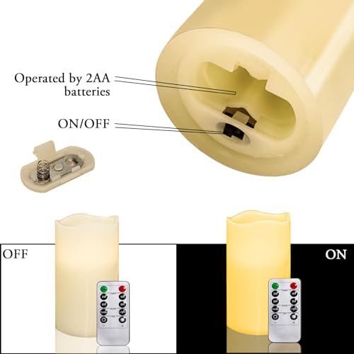 Image of VETOUR Flameless LED Flickering Candles: 1 PC Battery Operated Eelctric Candle H6inch D3.15inch Real Wax Pillar Electric Candles with 10-Key Remote and Timer for Home Party Christmas Decor Gift