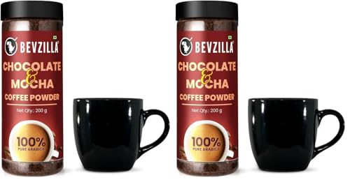 Image of Bevzilla 200 Gram Choclate & Mocha(Choco-Mocha) Instant Coffee Powder with a Coffee Mug |Make 100 Cups|Perfact for Espresso, Latte & Cappuccino | EnjoyHot & Cold Brews (Pack of 2)