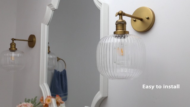 Image of Pathson Modern Wall Sconce Lamp Clear Striped Round Glass, Hardwired Vintage Wall Vanity Light Fixture for Farmhouse Living Room Bedroom Bathroom Loft
