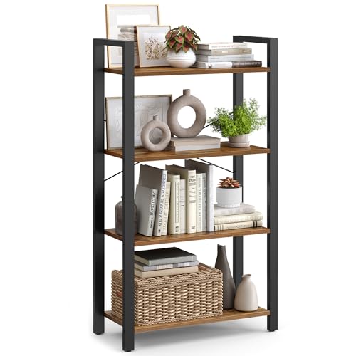 VASAGLE 4-Tier Bookshelf, Bookcase with Steel Frame, Book Shelf for Living Room, Home Office, Study, 11.8 x 26 x 47 Inches, Industrial Style, Rustic Brown and Ink Black ULLS60BX 4 Tiers 11.8