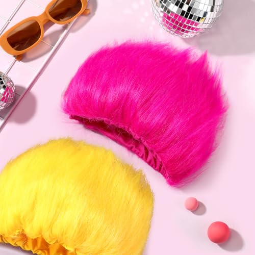 Image of Geyoga 2 Pcs Funny Wig Crazy Hair for Halloween Party,Rose Red, Yellow