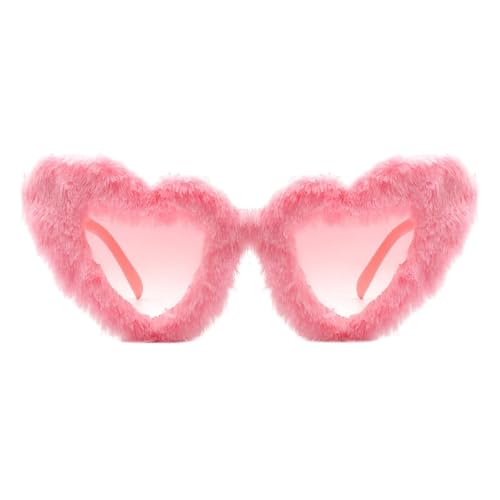Fuzzy Fluffy Sunglasses Oversized Heart Shape Party Shades UV400 Pink
