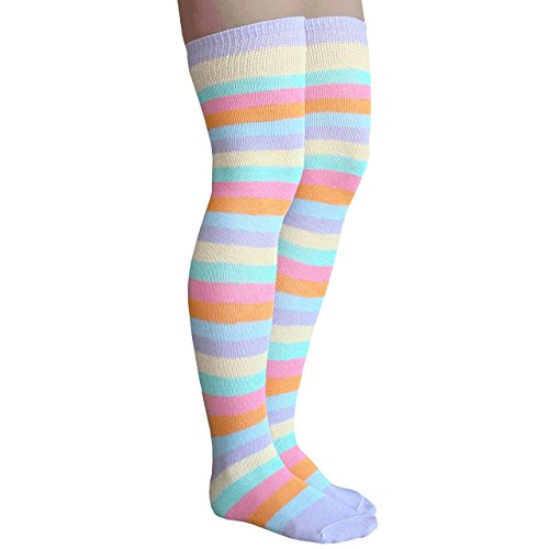 Chrissy's Socks Women's Pastel Striped Thigh High Socks