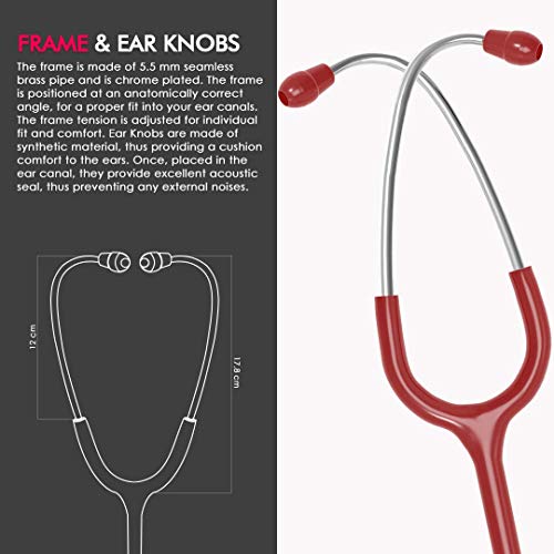 Image of ELKO EL-160 Primus III AL Aluminum Head Stethoscope For Doctors and Medical Students | Double Sided Chest Piece For Adult & Pediatric Patients | U-Shaped PVC Tubing | Soft Sealing Ear Knobs (Red)