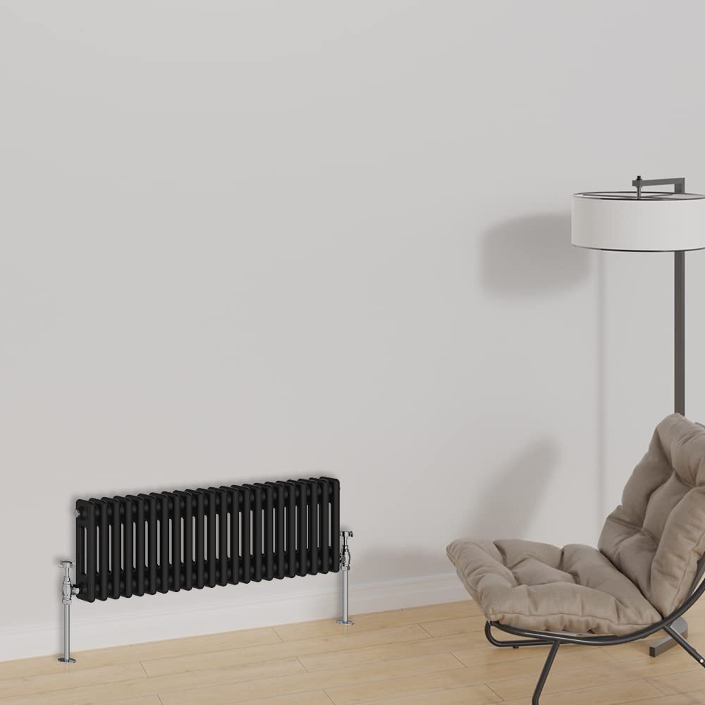 Warmehaus Horizontal Column Radiator 300x1010mm Double Panel Black