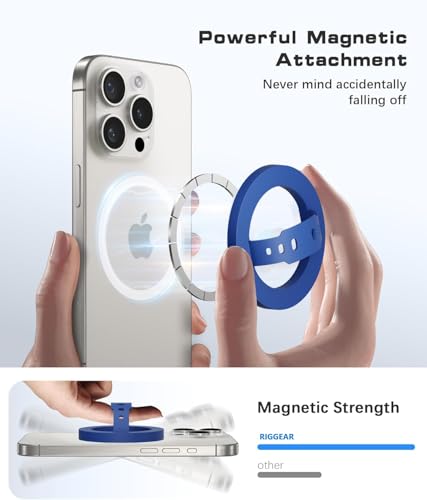 Image of RIGGEAR Soft Silicone Magnetic Phone Grip, Finger Loop Ring Holder Compatible with MagSafe iPhone Models and Magnetic Phone Cases (Blue)
