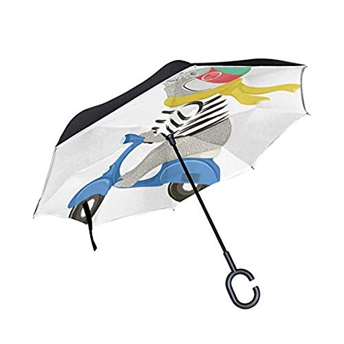 Parapluie inversé poignée C voiture résistant intempéries ours mignon
