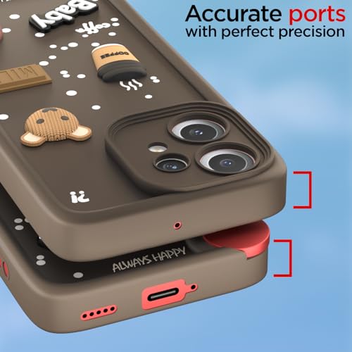 Image of Outlouders Back Cover for CMF by Nothing Phone 2 Pro 5G | 3D Cartoon Bear Cute Fun Silicone Full Body Protection Bumper Case (Brown)