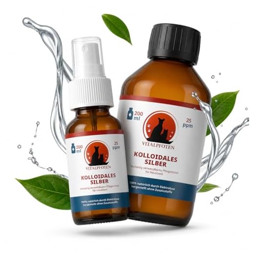 Vitalpfoten Kolloidales Silber 25ppm 200 ml Medizinglas Flasche + gratis leere Sprühflasche für Hunde, Katzen, Haustiere, höchste Reinheit und Qualität durch Elektrolyse Herstellung in Deutschland