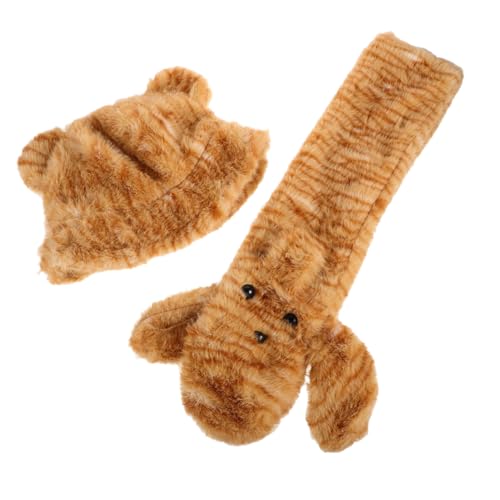 BESPORTBLE 1Set Cute Plush Cat Ears Winter Hat Scarf Set Warm Fluffy Tiger Print Beanie Scarf for Women Adorable for Cold Weather Ear Coverage