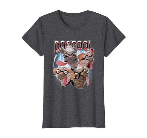 Image of Marvel Deadpool & Wolverine Dogpool Sketchy Hero Faces T-Shirt, Women, Dark Heather Grey, XX-Large