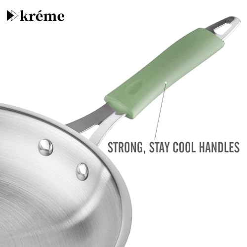 Image of Kreme Platina Triply Stainless Steel Cookware Set of 6 Pcs - Kadai 24cm /2.8L, Frypan 24cm /1.8L and Saucepan 16cm /1.6L with Glass Lid, Induction & Gas Use