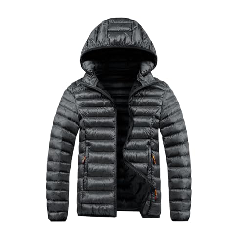 Duohropke Chaqueta de invierno para hombre, ligera, acolchada con capucha extraíble, chaqueta de plumón de invierno, monocolor, abrigo de invierno para niños, chaqueta de softshell cálida, con cierre