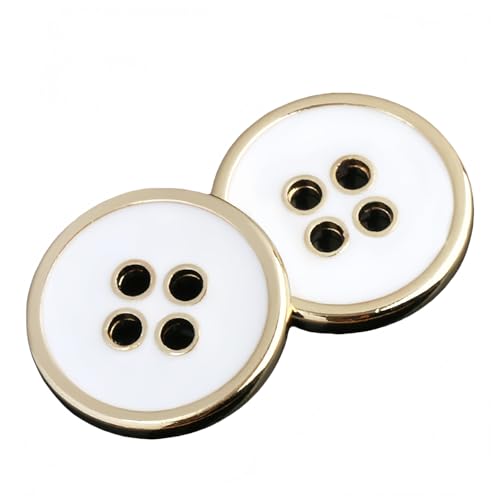 5 PCS Metal Buttons Suit Shirts Coats Sewing Round Retro 4-Hole Buttons for Clothes Decoration Handmaking (Golden+White, 20mm)