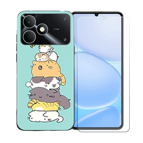 CongJiaLingXi�P�[�X�K�p �� Realme Note 80 (6.74") �K�p �� �d�����ꂽ�K���X�X�N���[���v���e�N�^�[�A�_�炩���V���R�[���V�F���o���p�[�h�Ռ�TPU�ی�J�o�[�������,LLM39