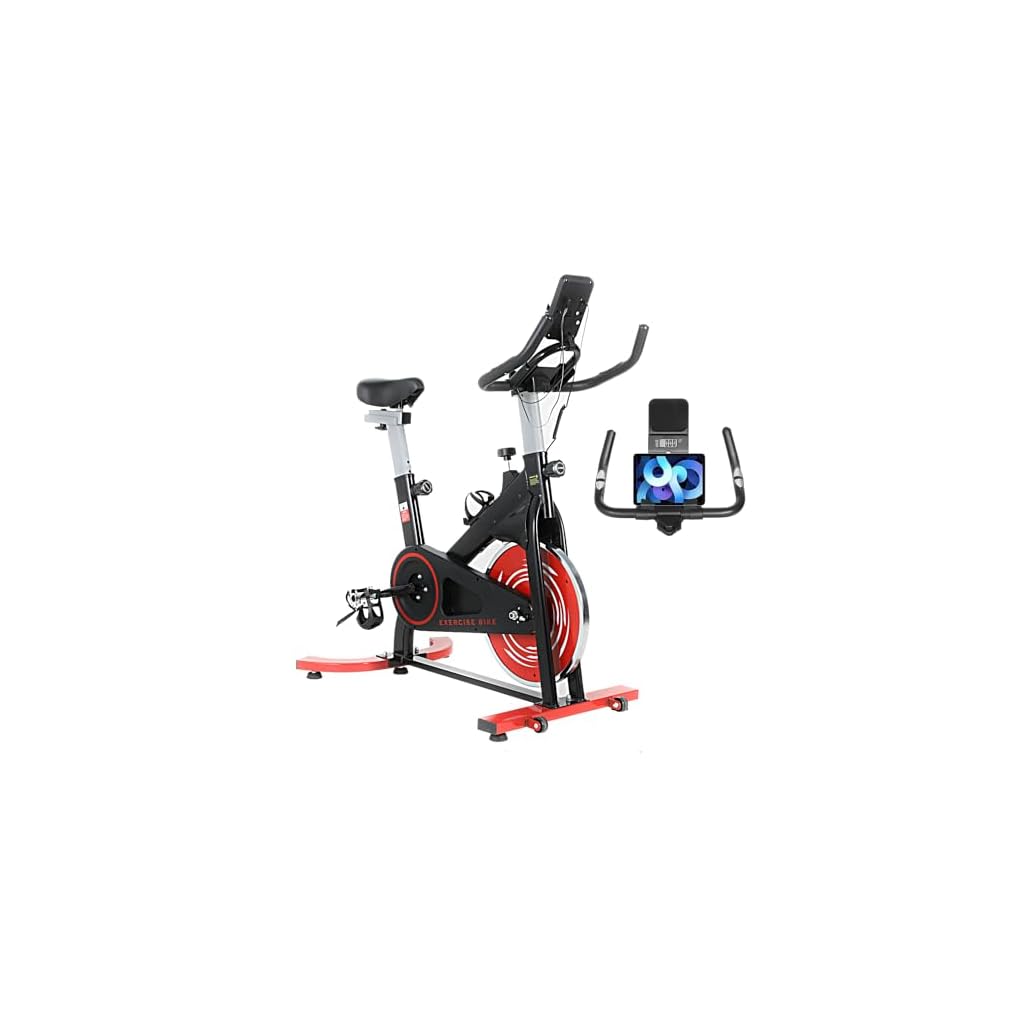 Hometrainer met 8 kg vliegwiel, fitnessfiets voor thuis, weerstand instelbaar, lcd-monitor, met hartslagmeter, waterfleshouder, iPad-houder, indoor fitnessfiets, belastbaar tot 120 kg