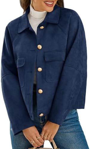 Cicy Bell Womens Faux Suede Leather Jackets Oversized Cropped Casual Lapel Collar Button Down Fall Vintage Shackets