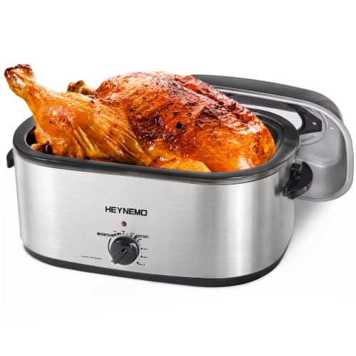 Image of Roaster Oven 28 Quart, Electric Roaster Pan with Visible & Self-Basting Lid, Large Stainless Steel Electric Turkey Roaster Oven Defrost Warm Function, Removable Pan Rack, Fits Turkeys Up to 30LB