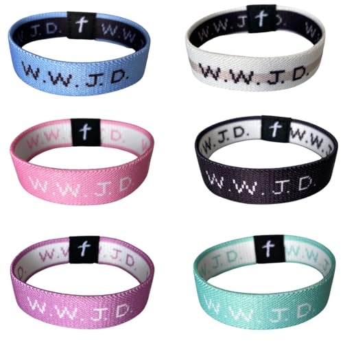 Truthful Lips W.W.J.D Bracelet Elastic Brands - WWJD Bracelets 6 pack (Multi (7in) Regular)