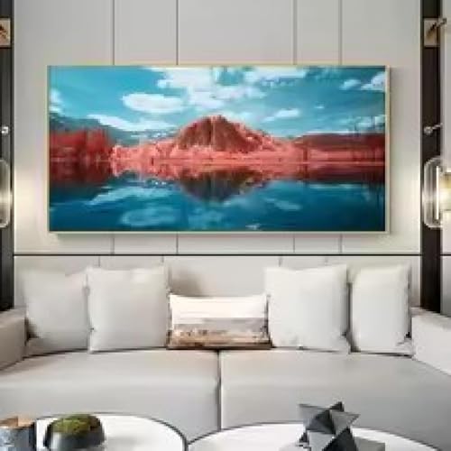 Art mural paysage bleu corail rouge, tableau de forêt moderne 40x80 - 2