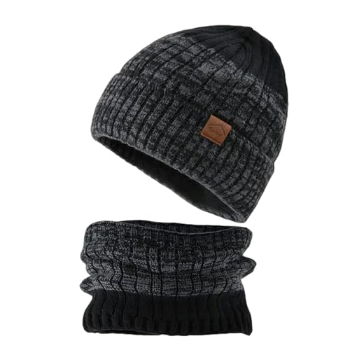Ensemble écharpe bonnet unisexe en maille tricotée doublé polaire pour l'hiver