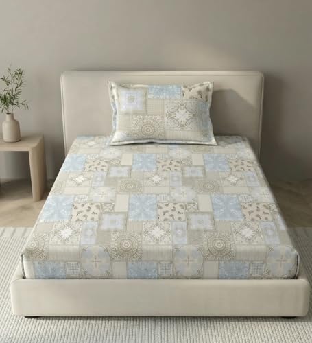 Image of Mafatlal 186 TC Metro Cotton Single Bedsheet | 90 x 60 Inch|Soft, Breathable & Lightweight | with Matching Pillow Cover| Blue Walnut