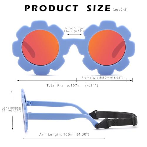 Image of Hycredi Flexible Bendable Flower Baby Polarized Sunglasses with Strap for Newborn Infant Girls Age 0-24 Months