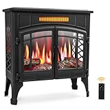 RealSmart Electric Fireplace Heater, Freestanding Stove Heater with 3D Realistic Flame Effect, Fireplace Stove Overheat Safety Protection for Indoor Use Bedroom,750W 1500W Retro Black