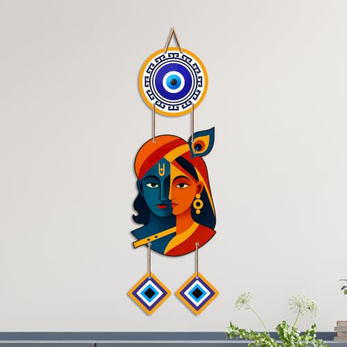 Image of Artvibes Radha Krishna Artistic Evil Eye Wall Hanging for Home Entrance Decor | Nazar Battu Protection Hanging for Living Room Bedroom Temple | Vastu Positive Energy Decorative Gift (WH 8576N)