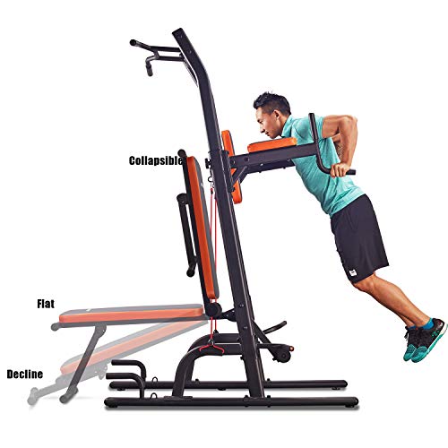 HARISON Multifunction Power Tower Pull Up Dip Station with Bench Adjustable Height for Home Gym Strength Training Fitness Equipment , Dip Stands, Pull Up Bars, Push Up Bars, VKR