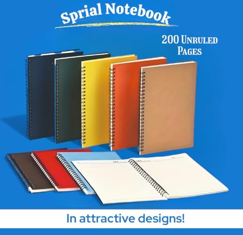 Image of Premium Spiral Notebook Plain A4 Size, Unruled 70 GSM Paper, 200 Pages, Multipack with college and school Office Stationery Student Supplies Creative Pack of (Pack of 10)