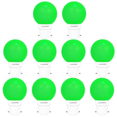 Image of LUKER JVLuker 0.5W LED Bulb B22 Base Energy Efficient Light 120 Degree Wide Beam Coverage High CRI Lights for Home and Office Indoor & Outdoor, 1 Year Warranty (Pack of 10, GREEN)