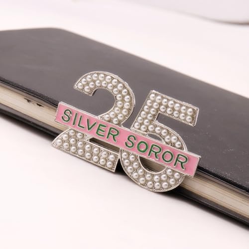 Image of Pearl Number 25 Silver Soror Pin Pink And Green Sorority Greek Letters Lady Brooch Gifts Sisterhood Jewelry