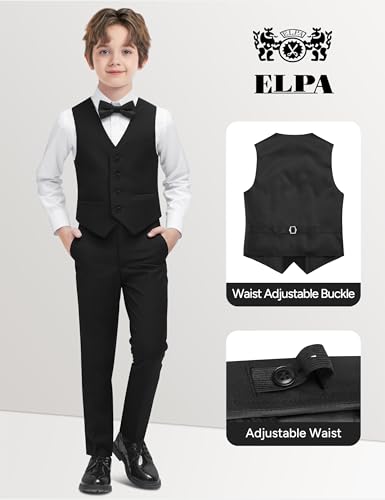 Image of Boys Husky Suit Vest 4 Pieces Kids Black Formal Vest and Pants Set for Wedding Ring Bearer, Easter, First Communion, Confirmation, Graduation (Size 20 Husky)