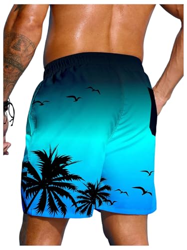 Verdusa Men's Tropical Print Ombre Swim Trunks Drawstring Beach Board Shorts with Pocket3