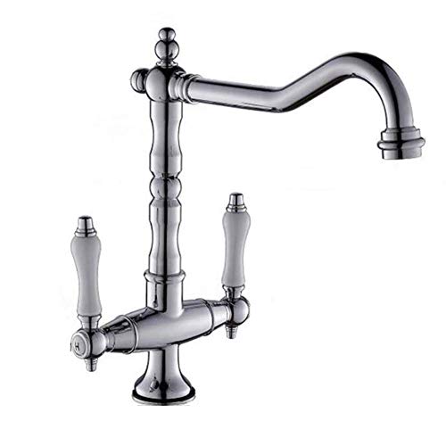 Antiker Messing Bad Wasserhahn, Retro Chrom Küchenarmatur - Waschbecken Wasserhahn 360 Grad drehbare Küchenarmatur Zwei-Hand-Mixer Waschbecken