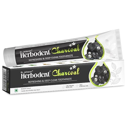 Image of Charcoal Toothpaste -100g Pack of 1 | Whitens Teeth & Fresh Breath: No Bleach, No Fluoride | Activated Bamboo Charcoal & Organic Herbs - Wheat Germ, Thyme, Clove