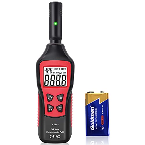 EMF Meter, Digital Electromagnetic Field Radiation Detector 3 in 1 Electric Field & Magnetic Field & Temperature Tester LCD Display Handheld for Home EMF Inspections, Office, Outdoor and Ghost Hunting