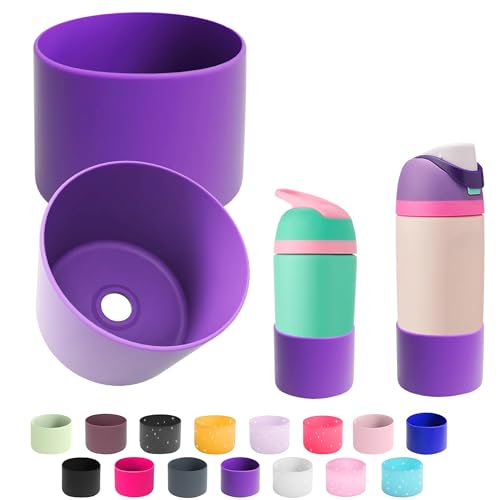 2PCS Silicone Water Bottle Boot for Owala 14/16oz 24oz 32oz 40oz,Anti-Slip Protective Sleeve Bottom Bumper Protector for FreeSip, Twist, and Flip Water Bottles (Purple, 16/14oz)
