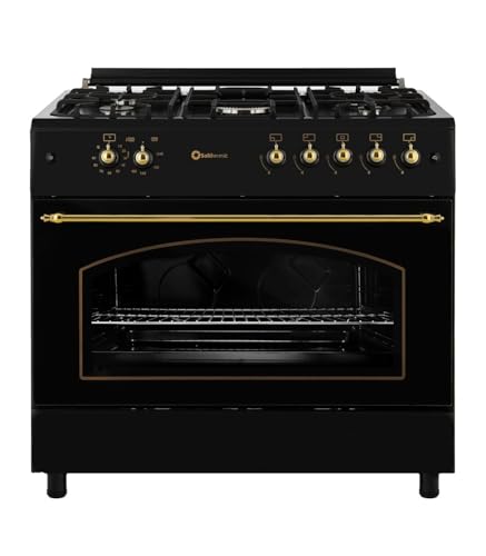 SOLTHERMIC F9L50G2RB COCINA NEGRA RUSTICA CON MANDOS DORADOS/ANCHO 90 CMS / 5 FUEGOS/HORNO PANORAMICO 115 L. / GAS BUTANO Y GAS CIUDAD/ENTREGA A DOMICILIO Y RETIRADA DEL USADO GRATIS