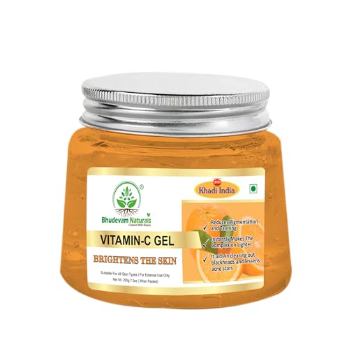 Image of Khadi Organic and Natural Vitamin C Aloe Vera Gel Radiant Glow - Hydrating Skin Serum for Brightening & Rejuvenation | Soothing & Healing Moisturizer for Acne-Prone Skin Suitable for All Skin Types - 200GM