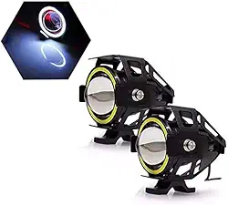 Farol de Milha Moto Angel Eyes Branco U7 Grande Luz Par Auxiliar Universal