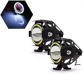 Farol de Milha Moto Angel Eyes Branco U7 Grande Luz Par Auxiliar Universal