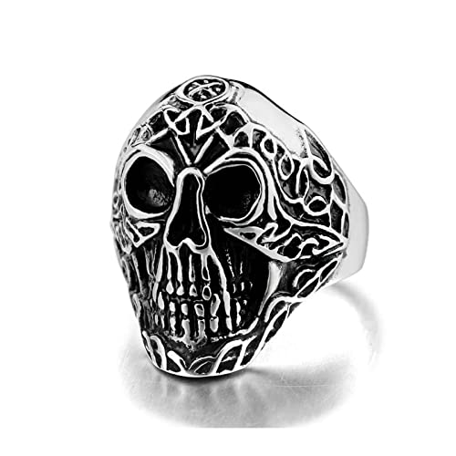 SEFAX Anneau de tête de Mort Vintage en Acier Inoxydable for Hommes Anneau de tête de fantôme for Hommes rétro Bijoux de boîte de Nuit de Style Punk (Size : 8) Cover