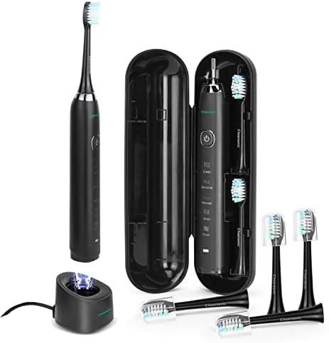 Electric Toothbrush for Adults,Rechargeable Sonic Toothbrush with Travel Case,5 Option Modes, 5 Replacement Brush Heads by CheersonicBlack